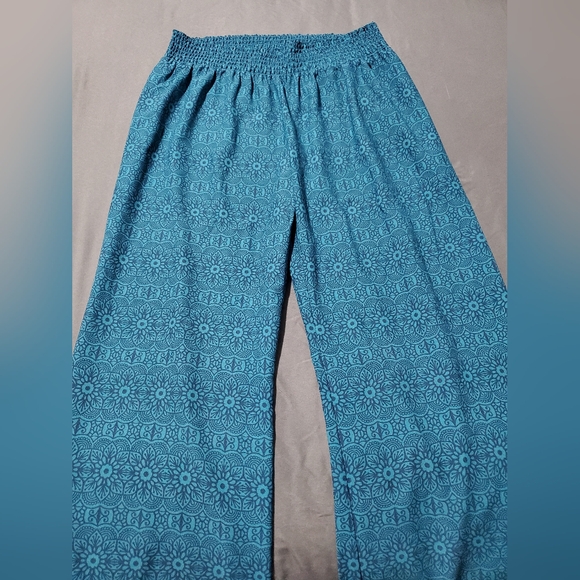 Prana Pants - Blue Wide Leg Casual/Work Pants, Designer Prana,